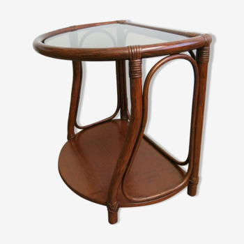 Art Nouveau style side table in glass and rattan