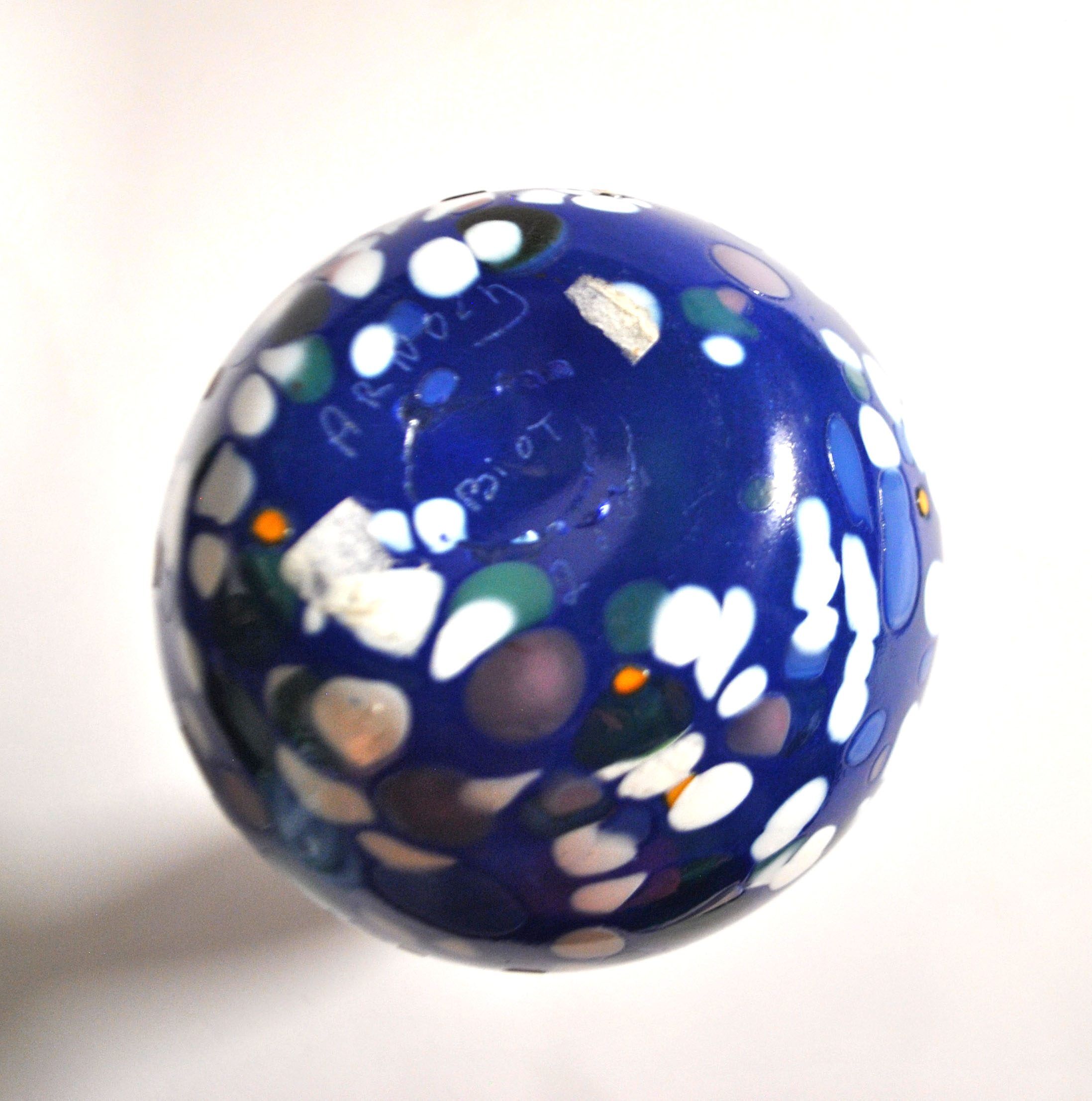 Vintage biot vase in double blown blue glass, coloured dot, design 2000 signed "arnold biot"