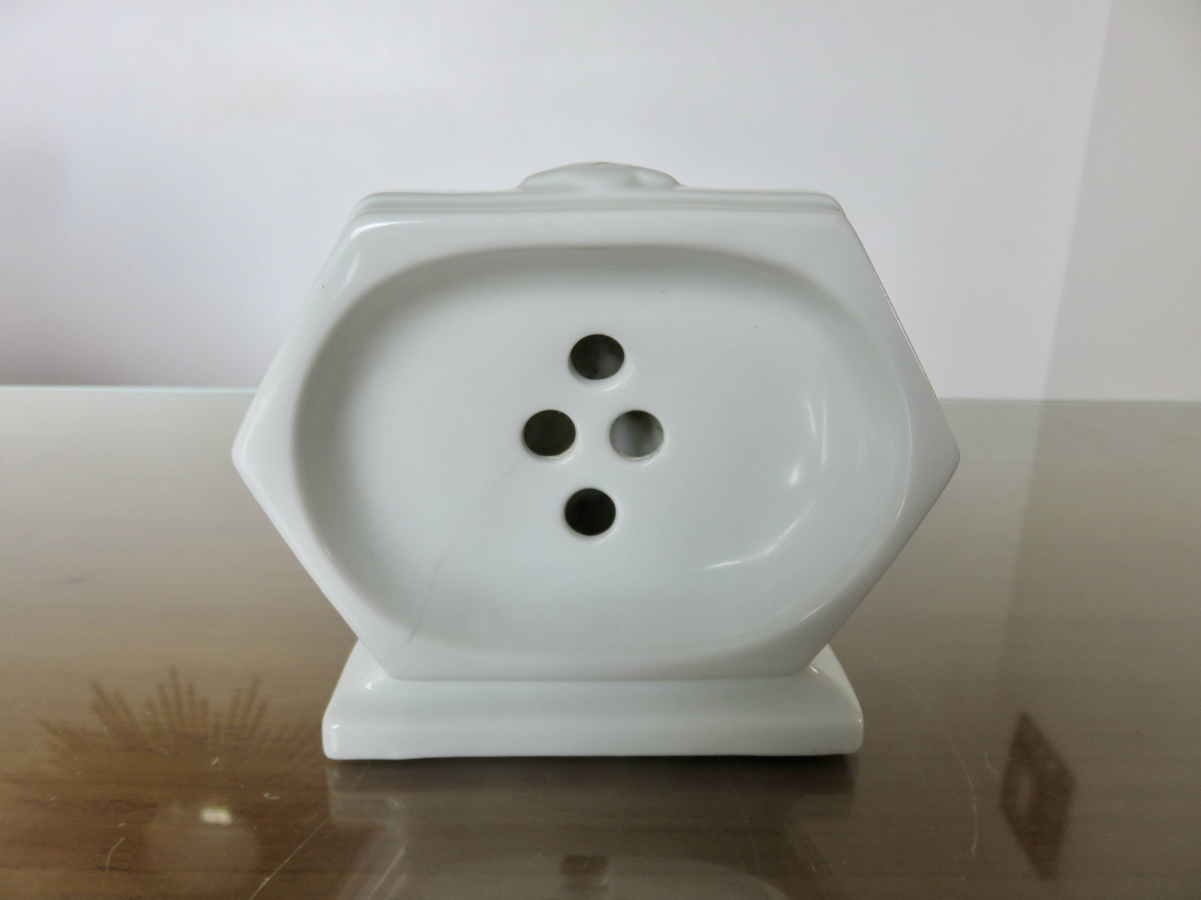 Art Deco soap dish in white porcelain