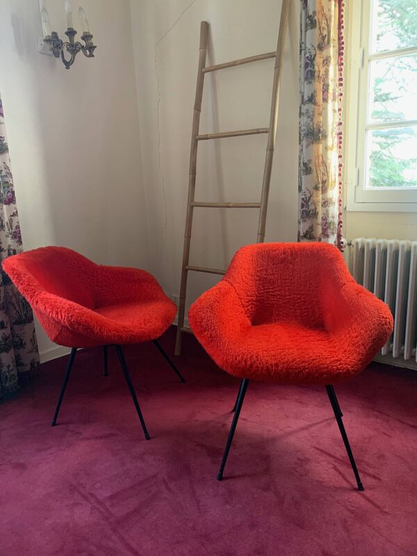 paire de fauteuil Moumoute années 50