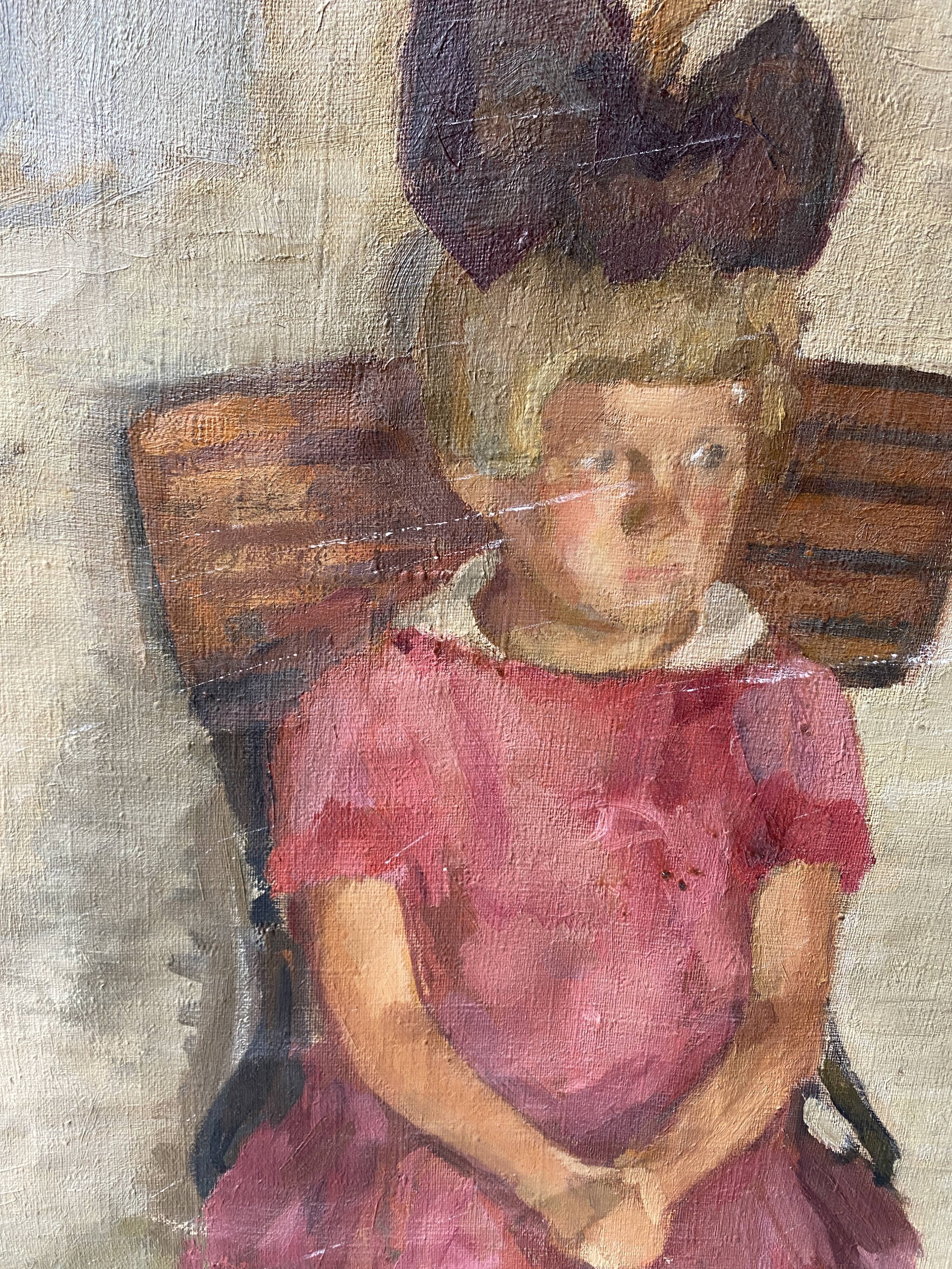 École russe XX siècle fillette assise