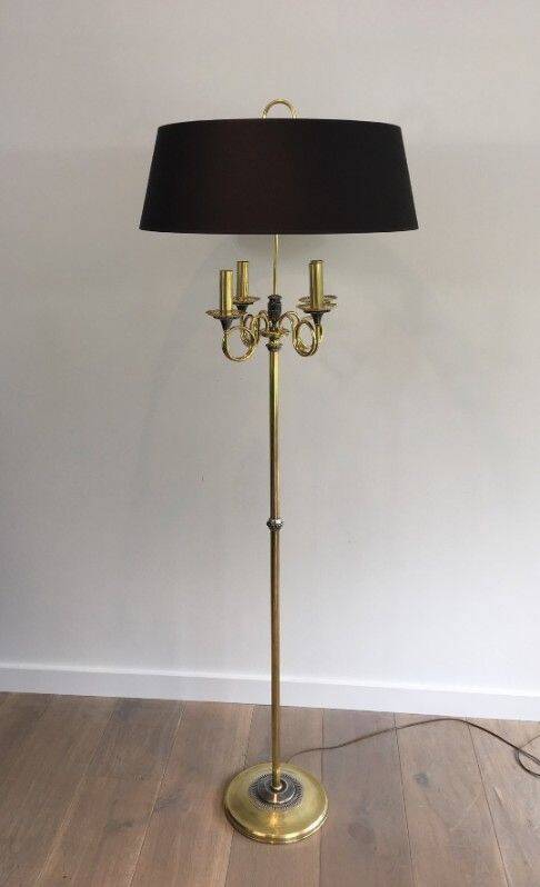 Floor lamp in brushed steel and brass. In the style of Maison Charles