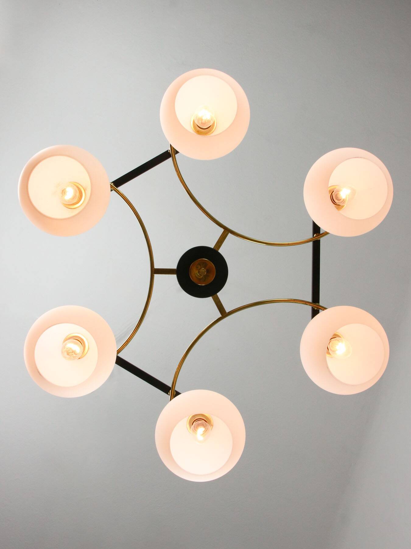 Mid-Century Modern Italian Brass and Opaline Chandelier