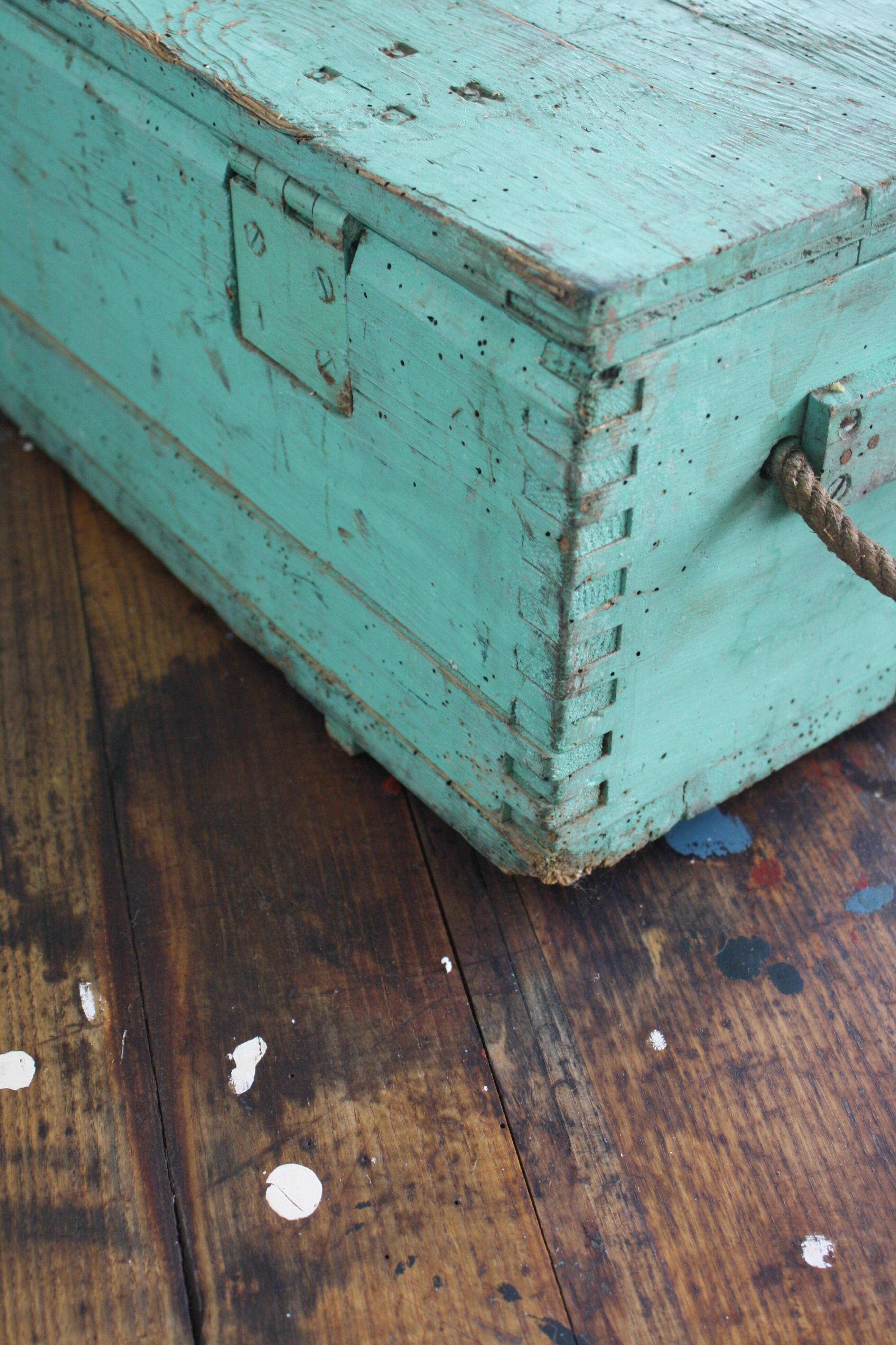 Green vintage wood tool case