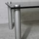 Coffee table cylindrical footings, tray smoked glass, circa 1970