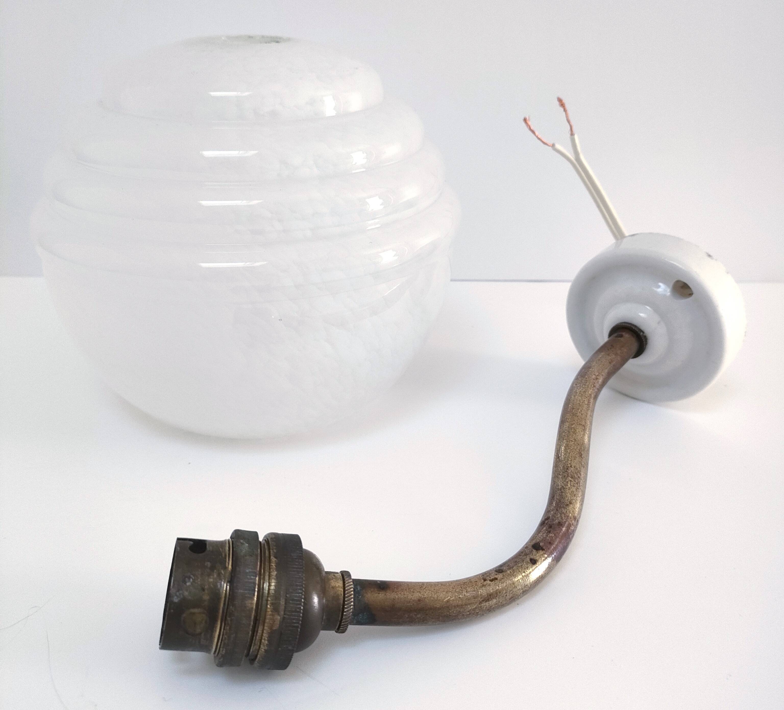 Art deco wall light clichy glass white brass porcelain
