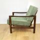 Vintage brown wooden armchair green-olive jeans design by Z. Bączyk - 2 pieces available