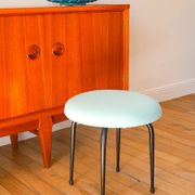 Black iron stool and boiled wool, turquoise blue, 1960