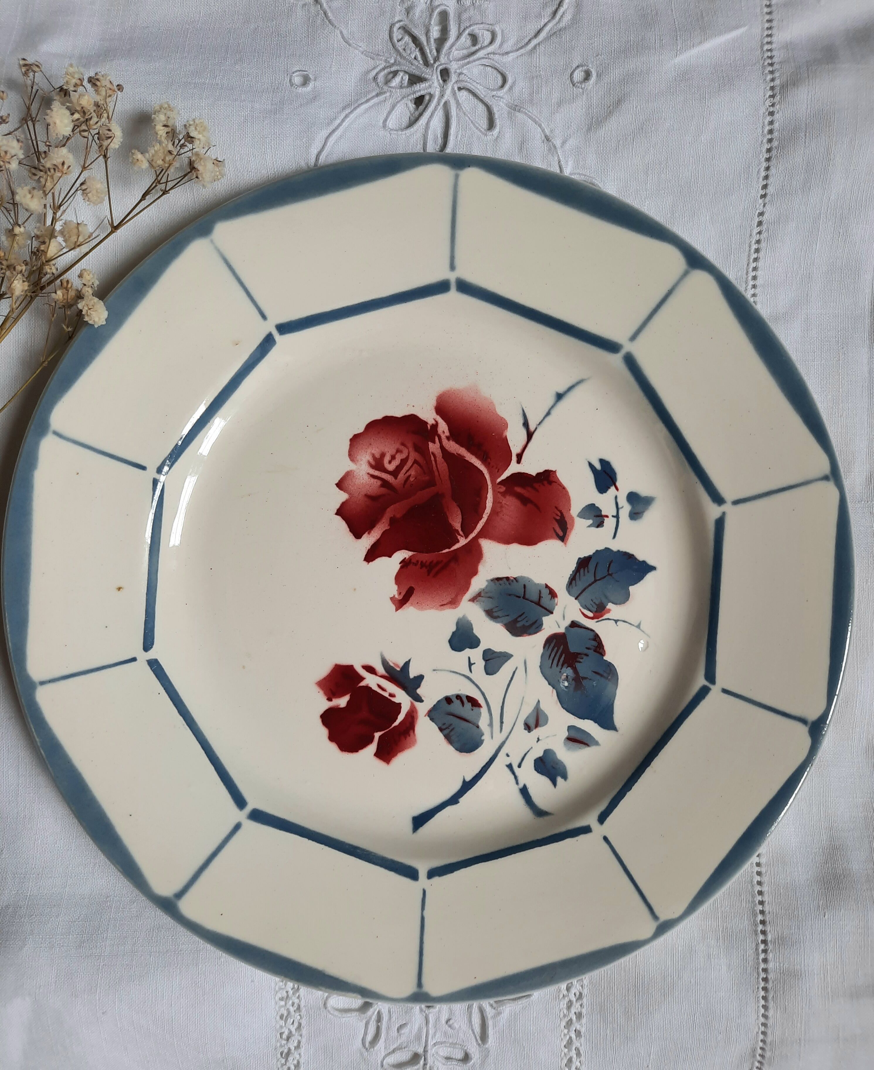 Old flat plates mismatched in earthenware