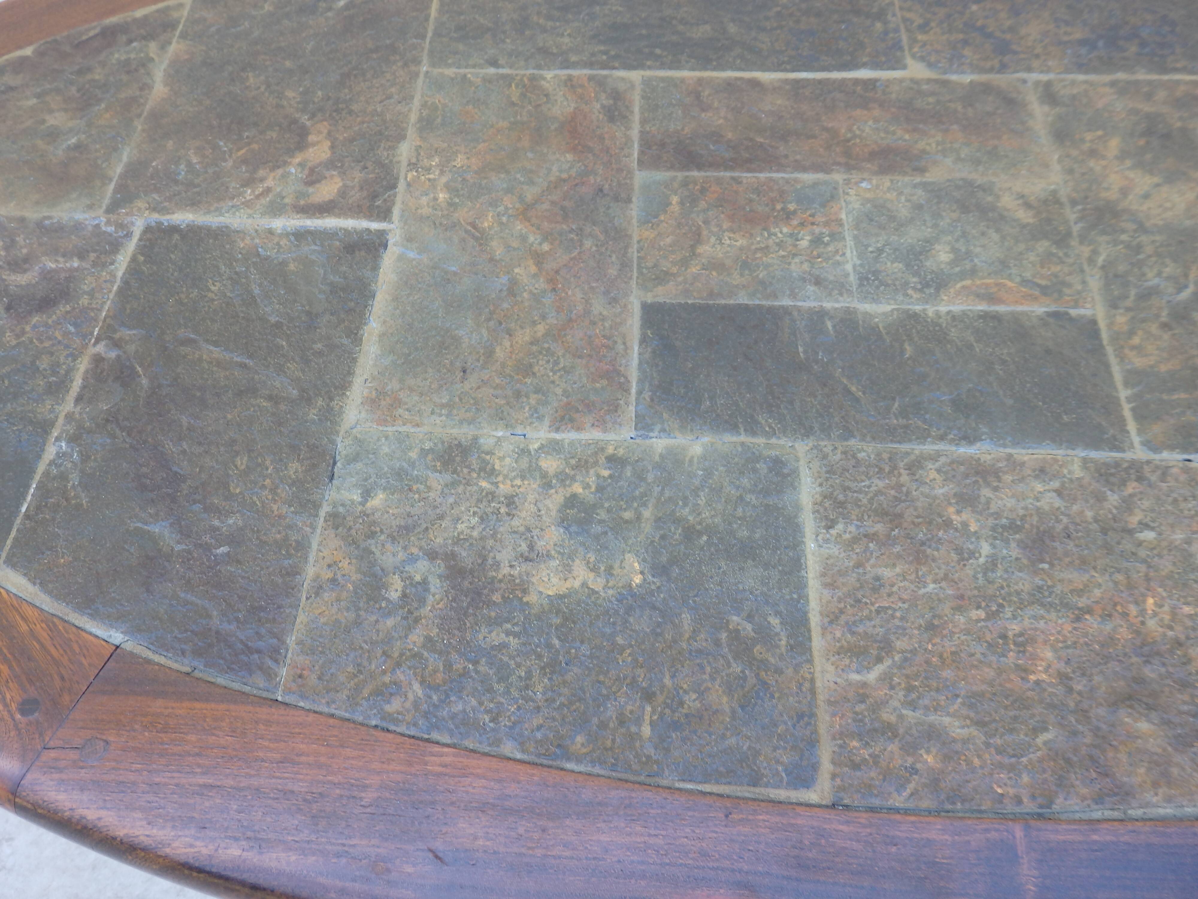 Coffee table year 80 slate solid oak vintage