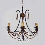 Vintage 4-arm, 4-light chandelier from the 1980s. Brown and gold metal.