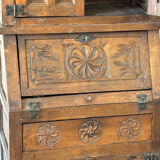 Antique Spanish wardrobe with three sections — carved drop front & wrought iron