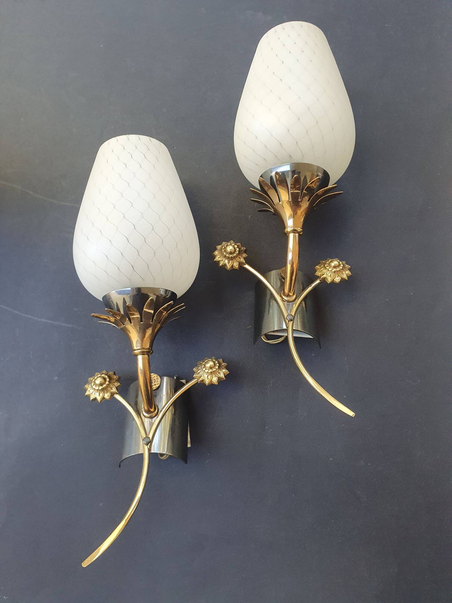 Pair of Art Deco wall sconces from the 1960s.