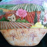 Art Deco stoneware vase, hand-painted with a country landscape