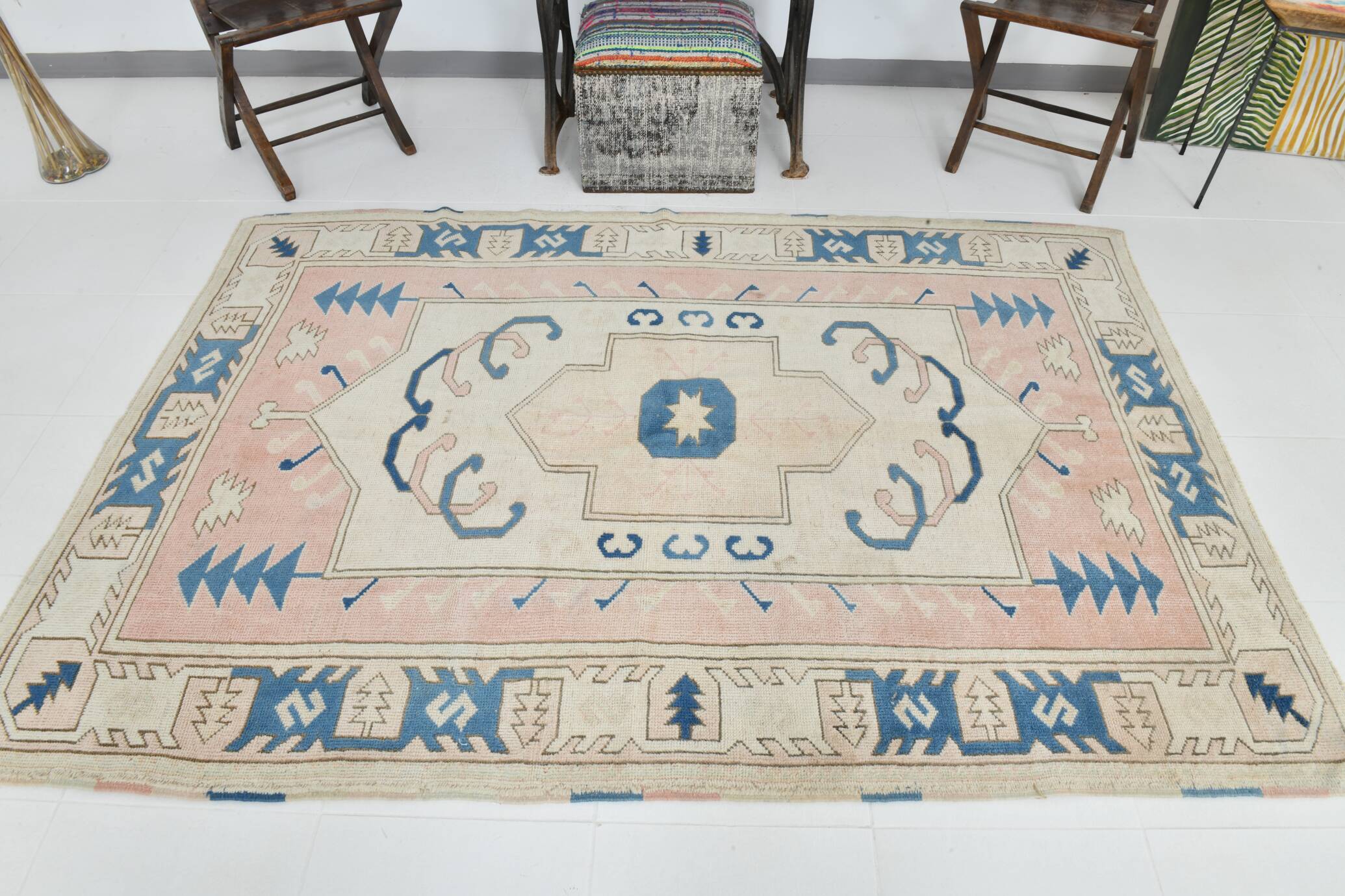 5x7 Peach & Blue Contemporary Vintage Rug, 154x226Cm SK22969