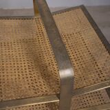 VINTAGE 1960S MAGAZINE RACK IN BRASS AND VIENNA STRAW ITALIAN DESIGN