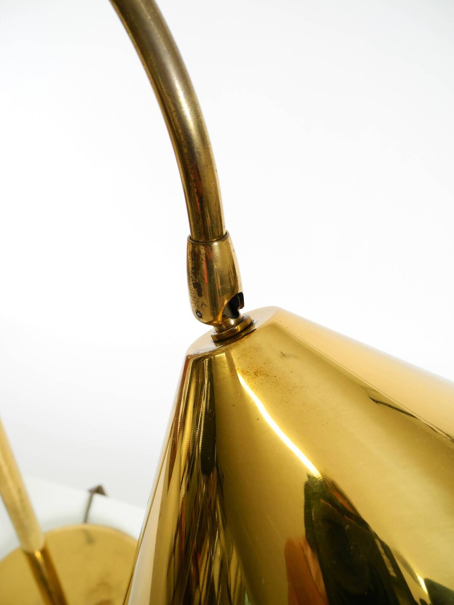 Large original brass table lamp with a conical shade, Mid-Century Modern