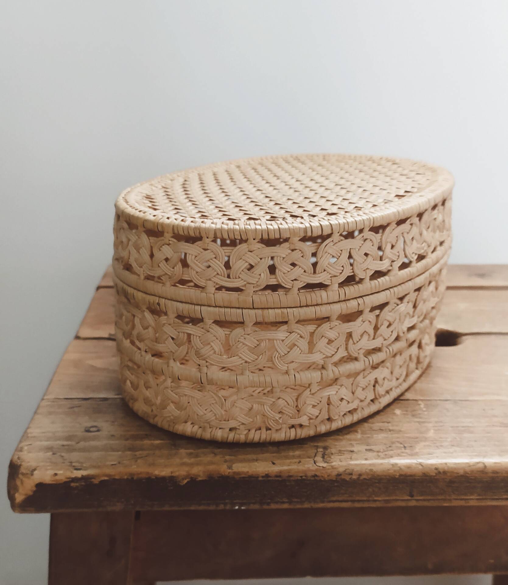Vintage woven rattan box, case