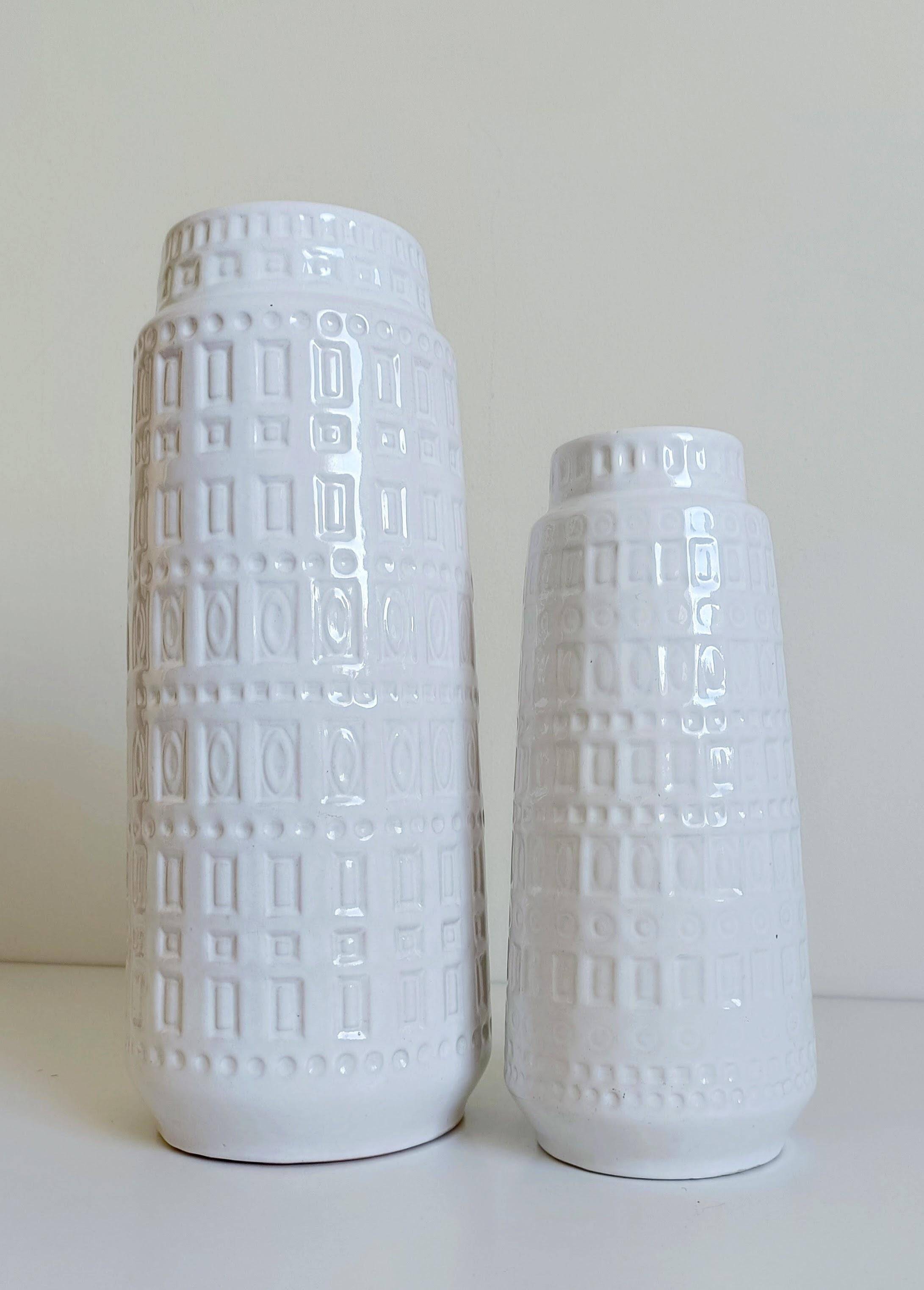 Mid-Century White Glazed West Germany Large Ceramic Vases by Scheurich, 1950s