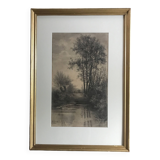 Madeleine Guiraud: Lake landscape, charcoal