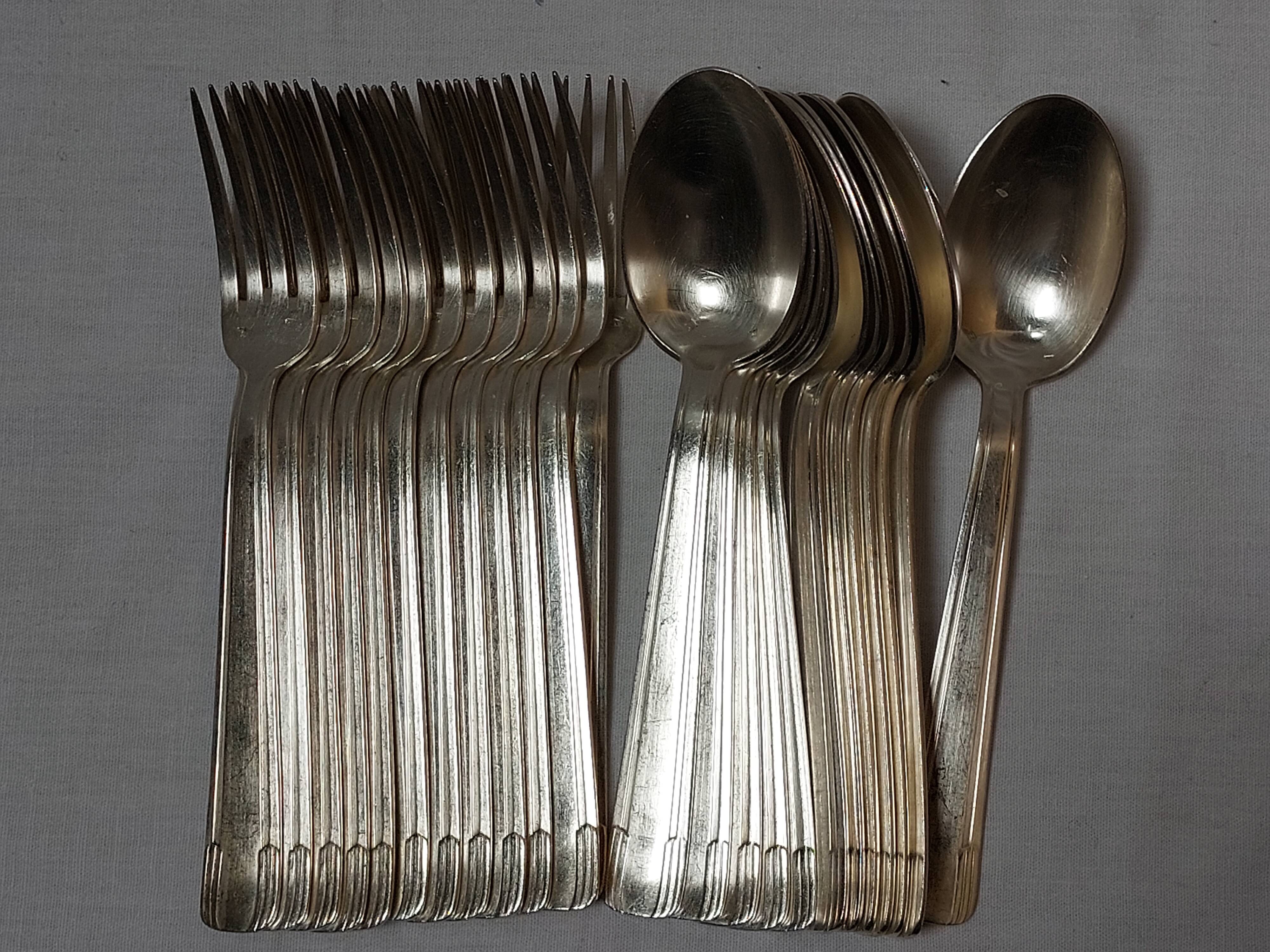 Cutlery set 24 pieces Art Deco in silver metal 84g - Goldsmith's mark
