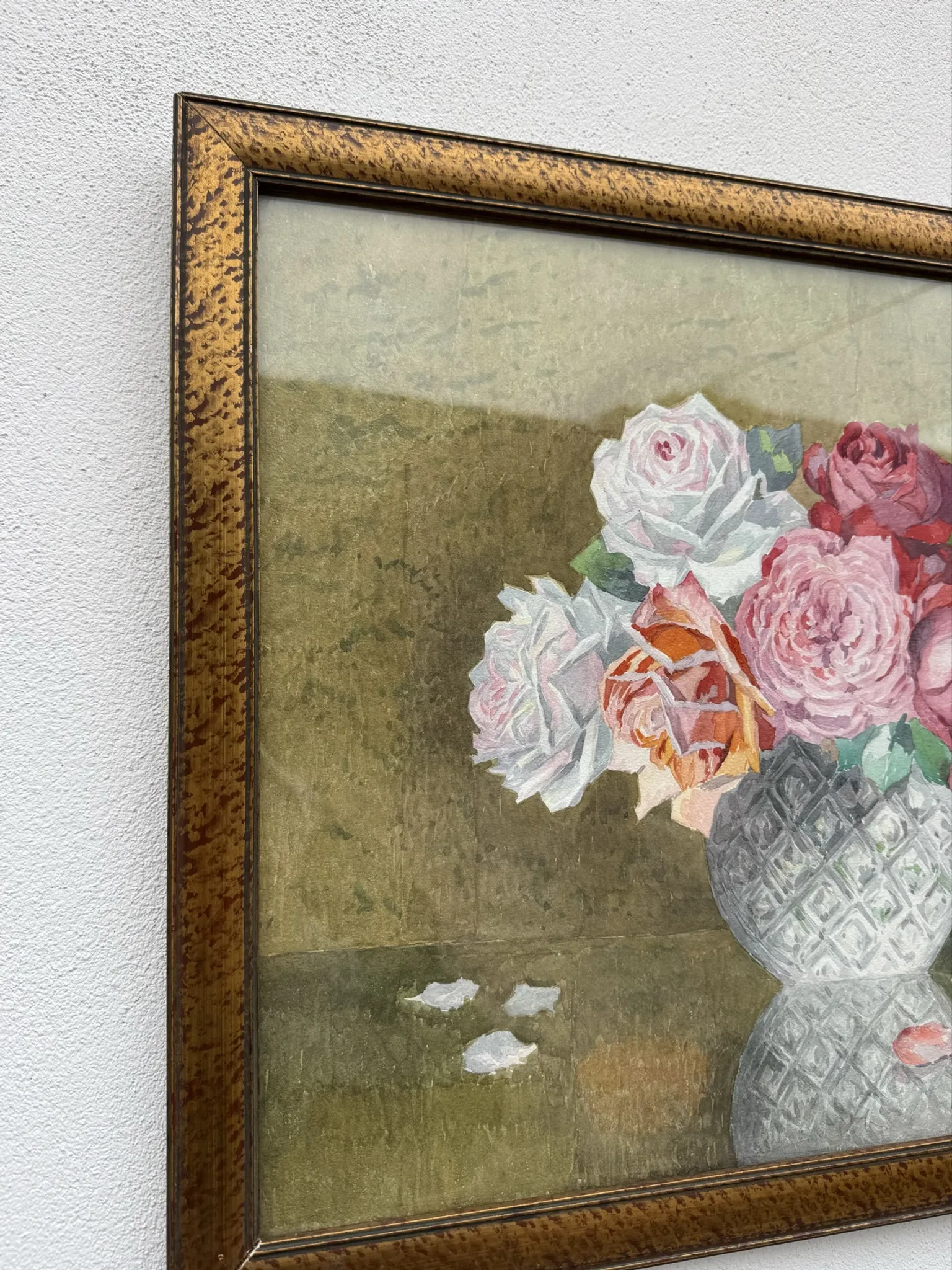 Still life with roses, old watercolour.