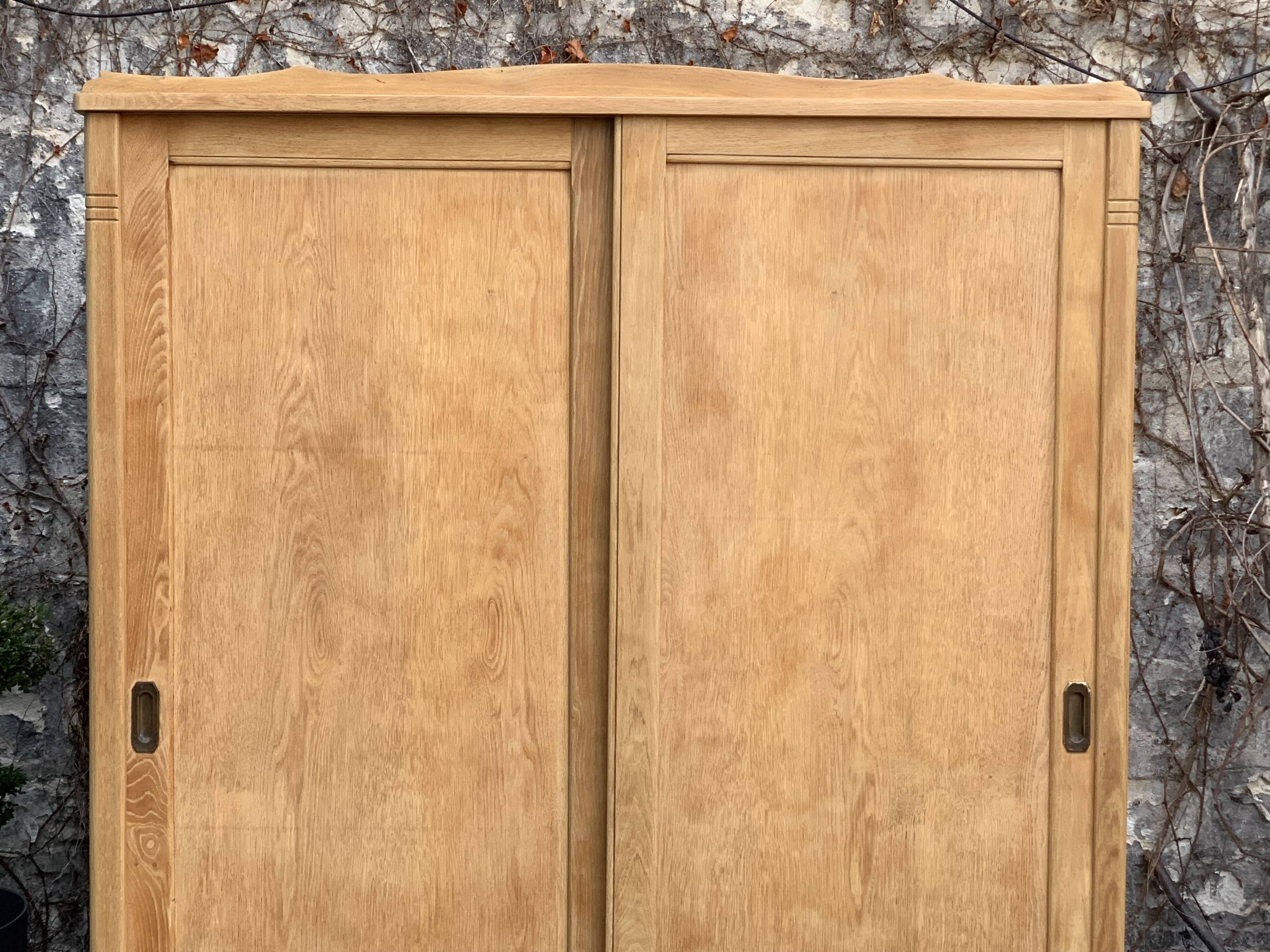 Parisian art deco wardrobe sliding doors solid raw oak