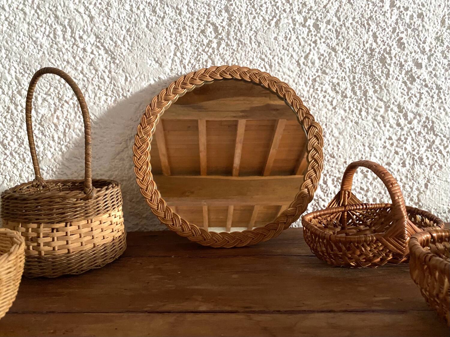 Old wicker rattan mirror 29cm