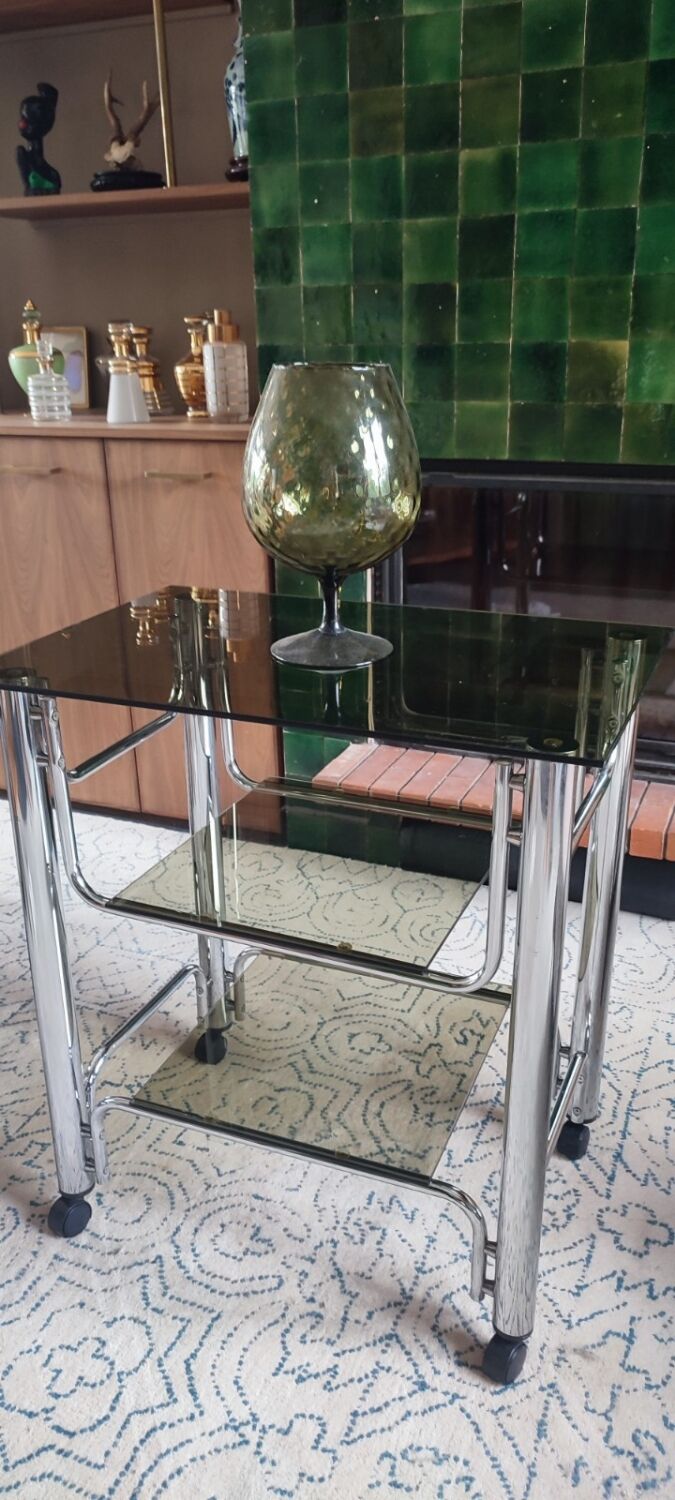 Rolling service chromed metal vintage 80s
