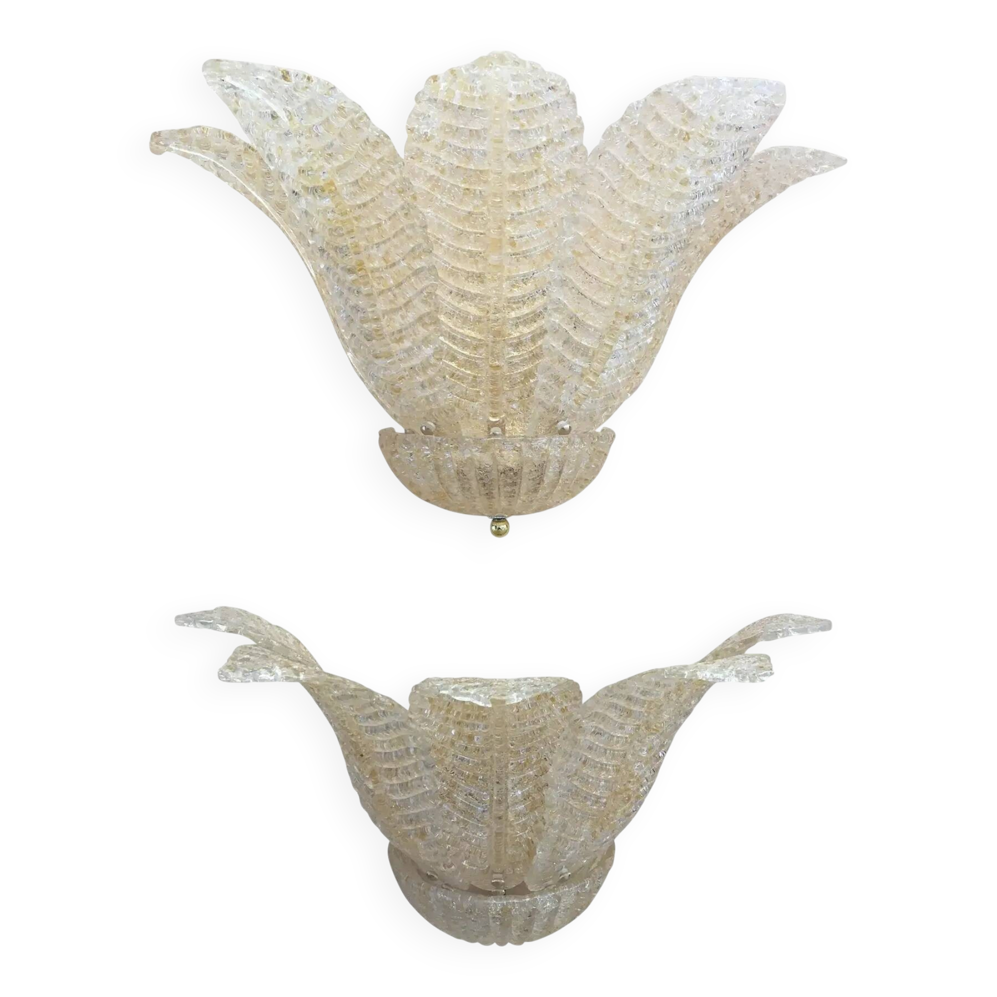 Pair of Murano Glass Tronchi Wall Sconces in Transparent Gold