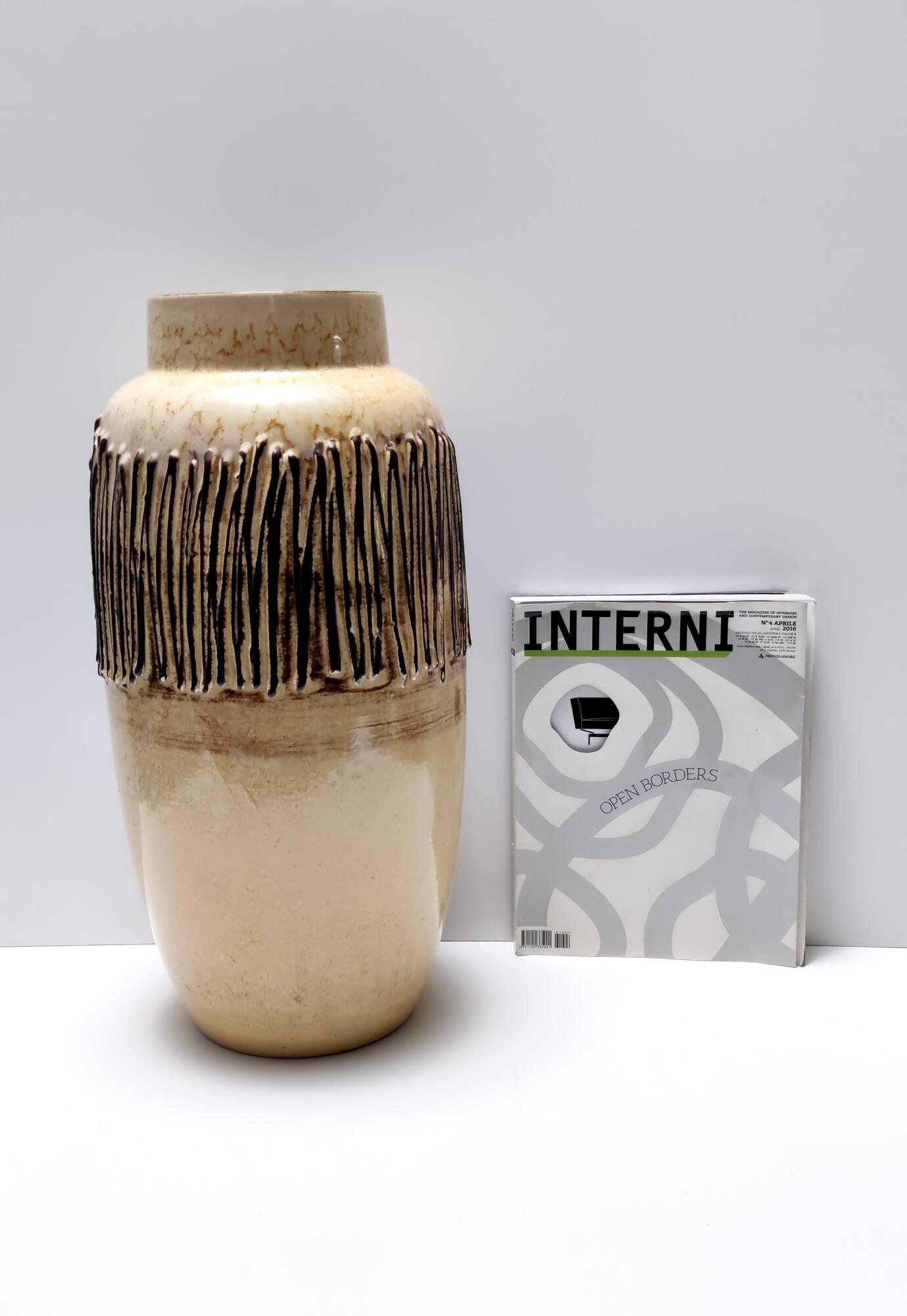 Handmade Beige and Black Glazed Ceramic Vase, Germany