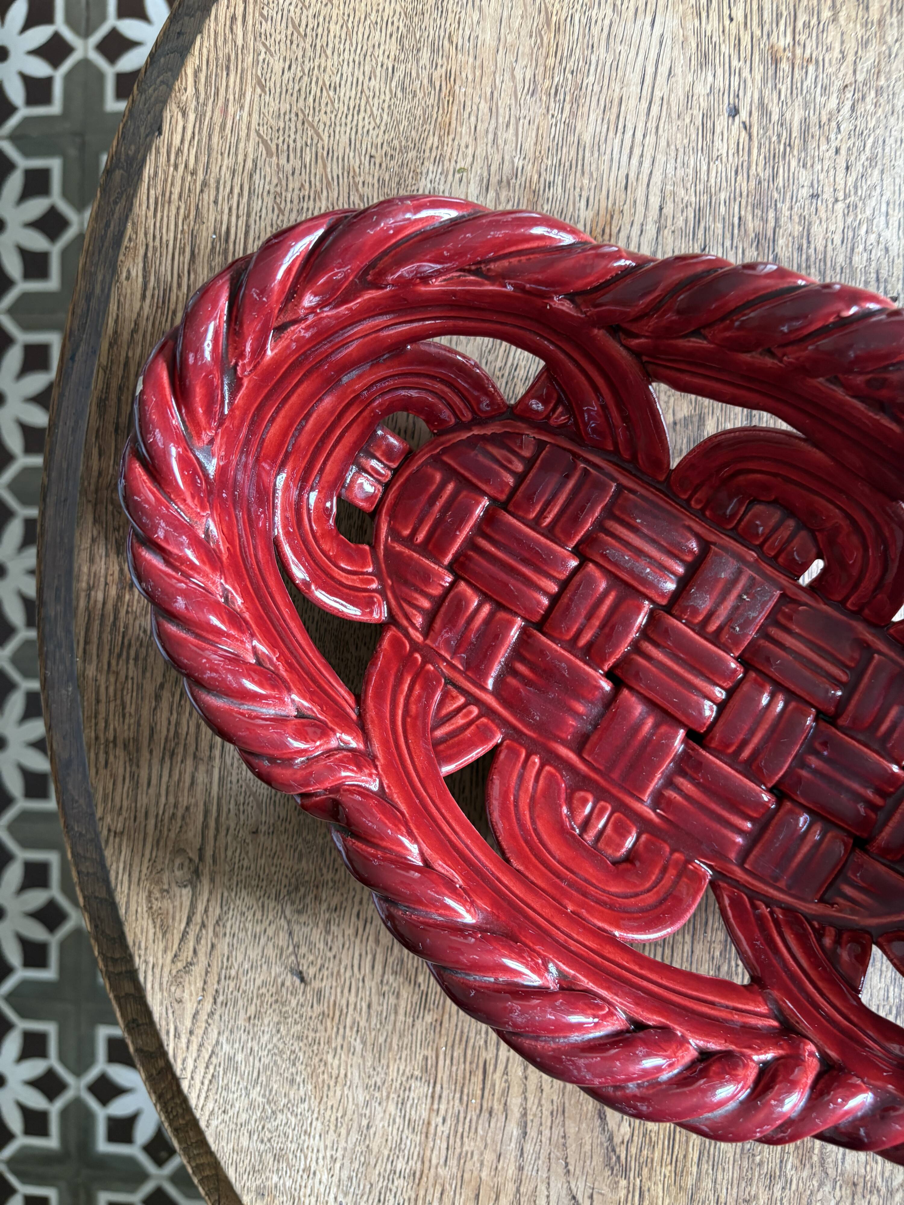 Vintage red ceramic basket