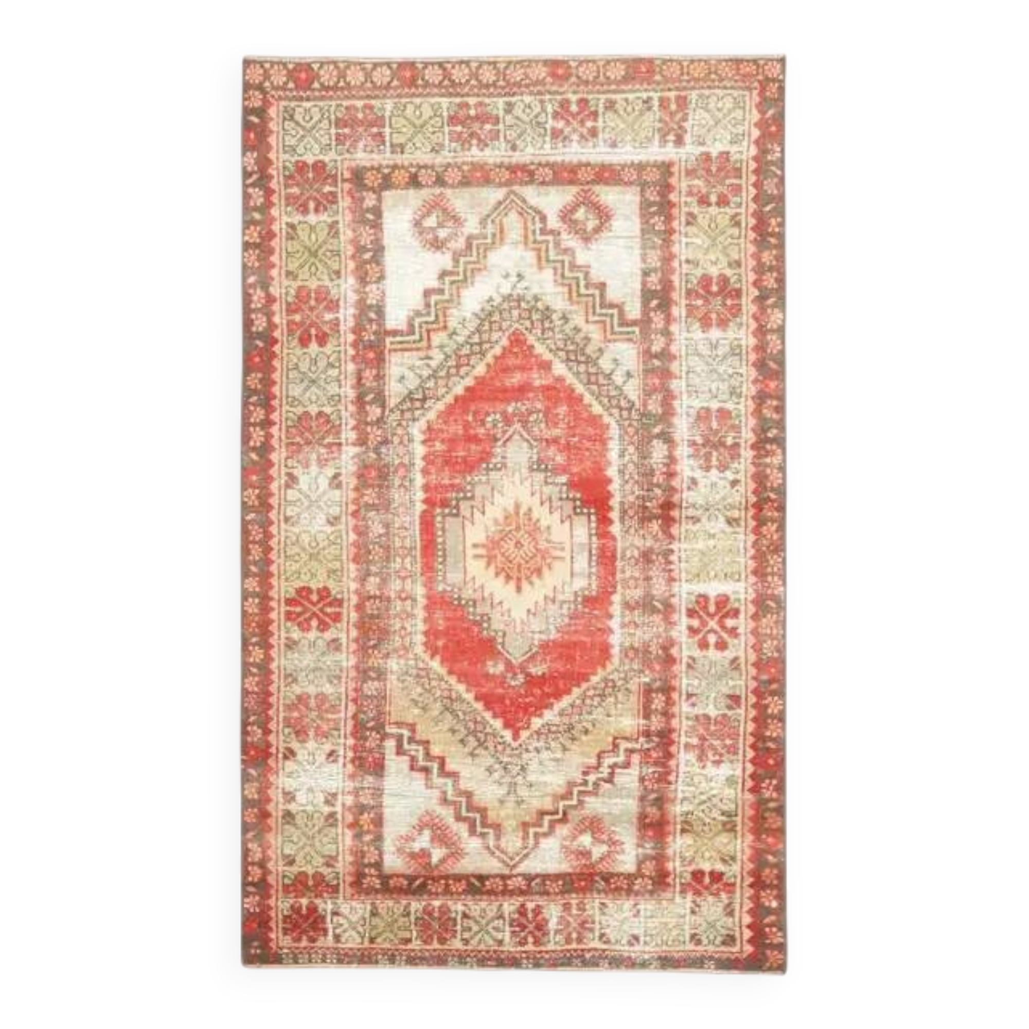 1970s Vintage Turkish Hand-Knotted Wool Cotton Red Area Rug 110x186