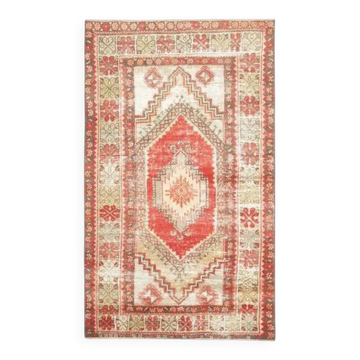 1970s Vintage Turkish Hand-Knotted Wool Cotton Red Area Rug 110x186