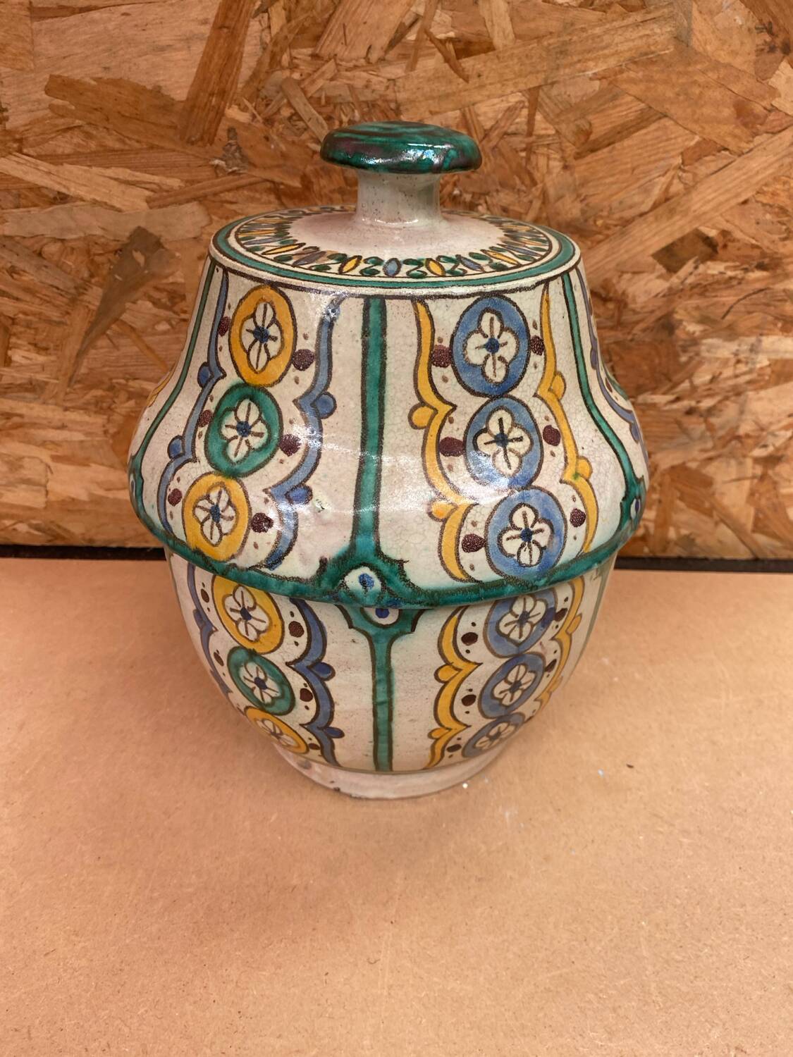 Old Jobbana Butter Jar Morocco Polychrome Earthenware 19th Century Vintage #B084