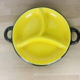 Plat rond céramique années 50 noir et jaune
