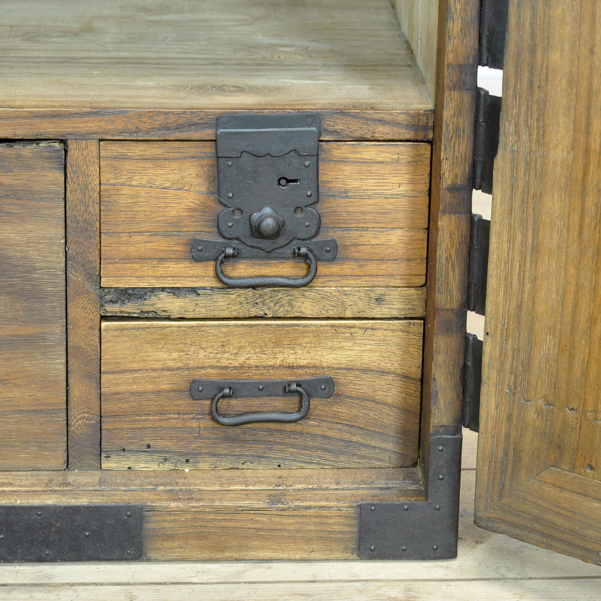Japanese Meiji-period Choba Tansu chest with hand-forged iron fittings, circa 1880