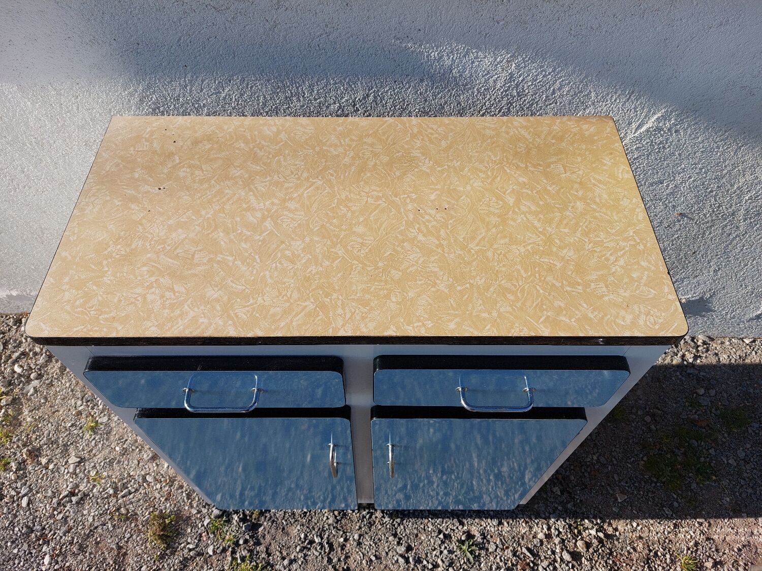 Blue formica: sideboard and folding table