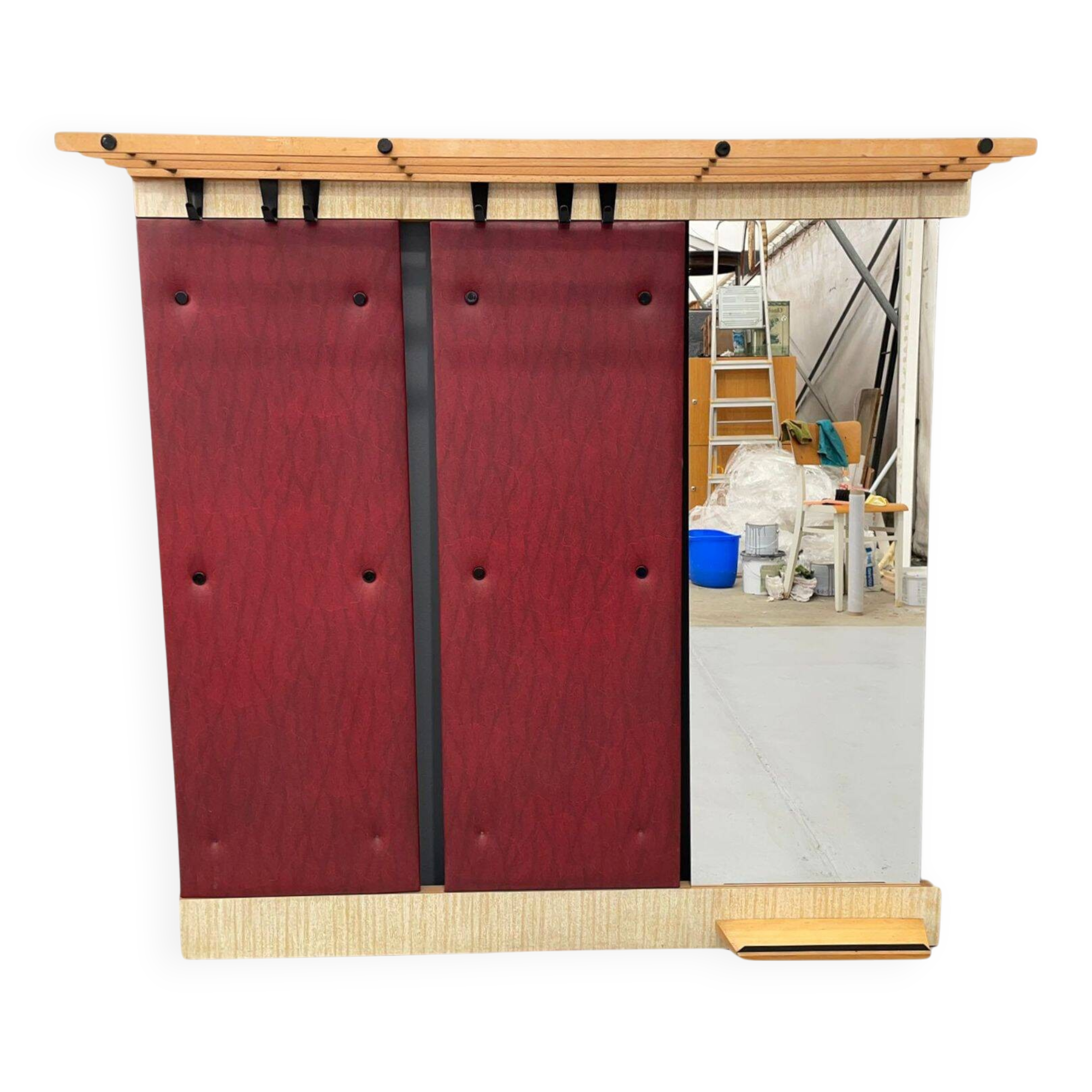 Vintage Wall-Mounted Hallway Panel with Hooks, Mirror & Shelf, 1960s