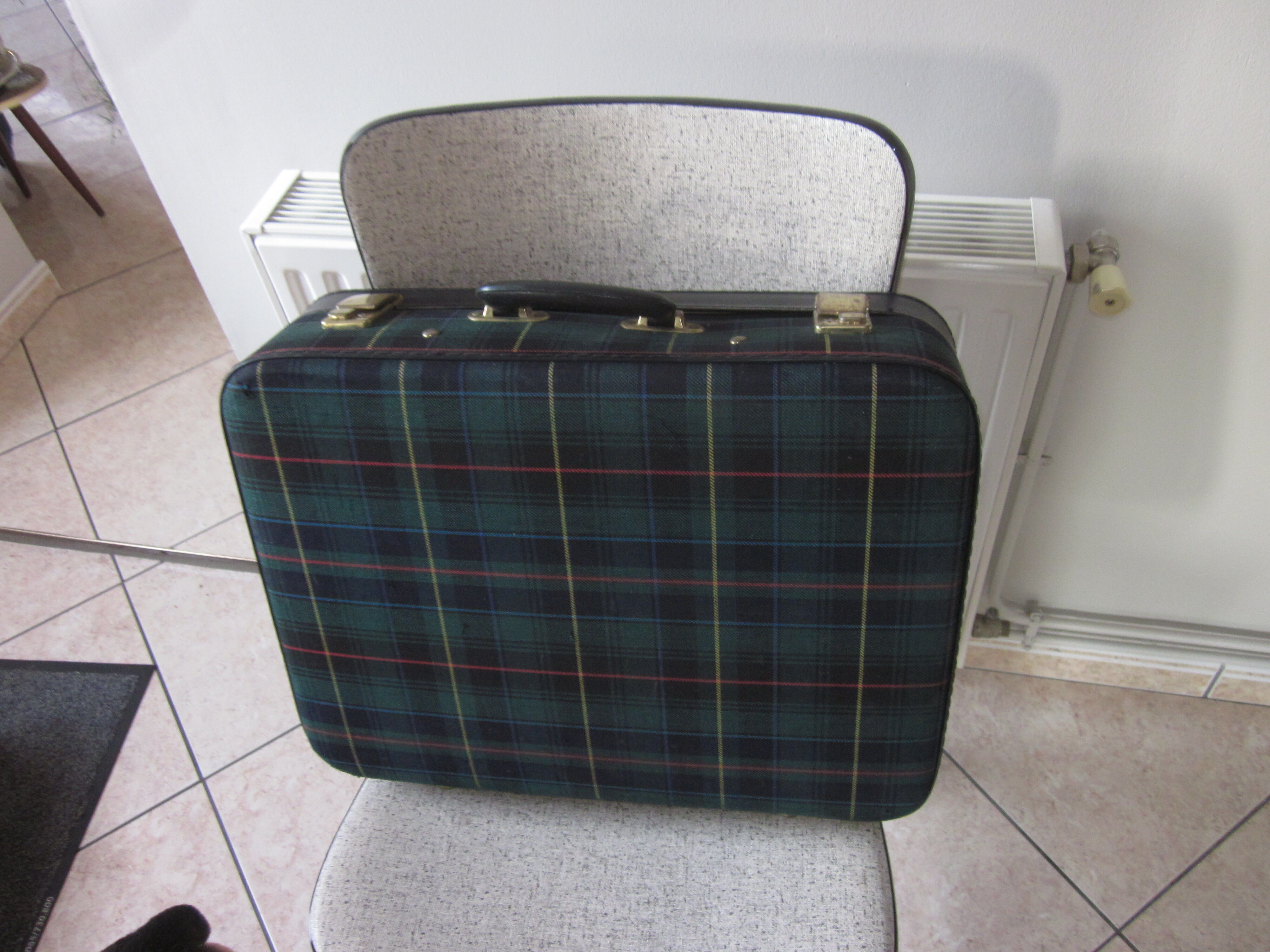 Vintage suitcase scottish fabric