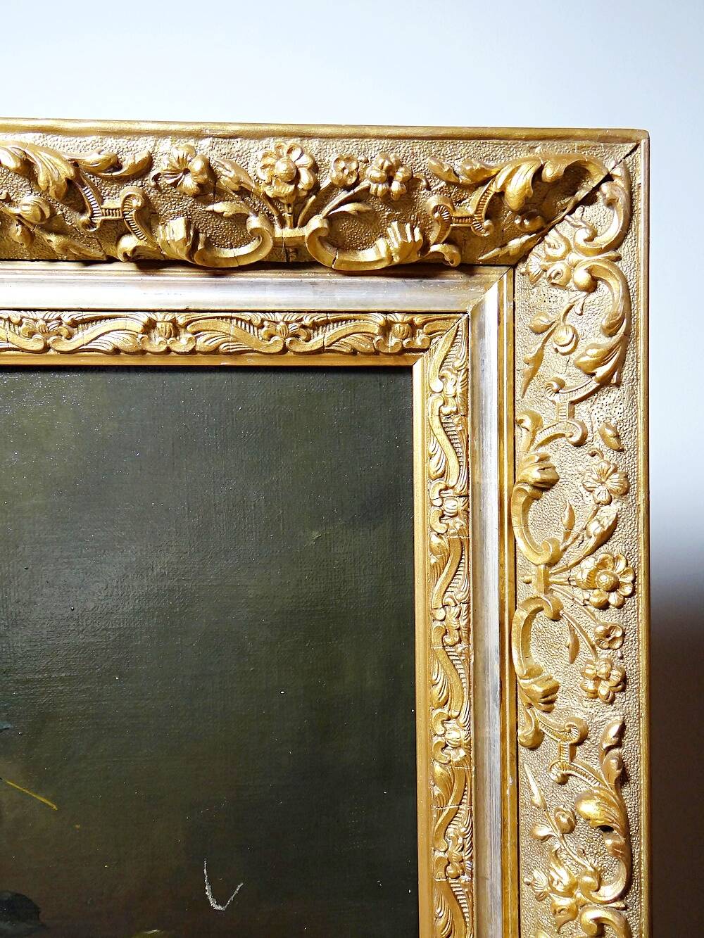 Grand tableau ancien huile sur toile, bouquet de roses, signé, vers 1890-1910