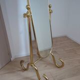 Grand miroir psyché laiton sur pied vintage, pivotant