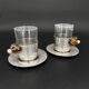 Duo of hammered metal and blown glass cups — handcrafted work