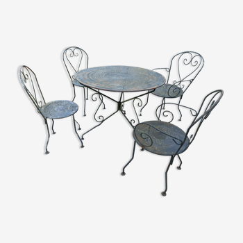 Salon de jardin en fer fauteuils chaises table ronde