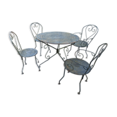 Salon de jardin en fer fauteuils chaises table ronde