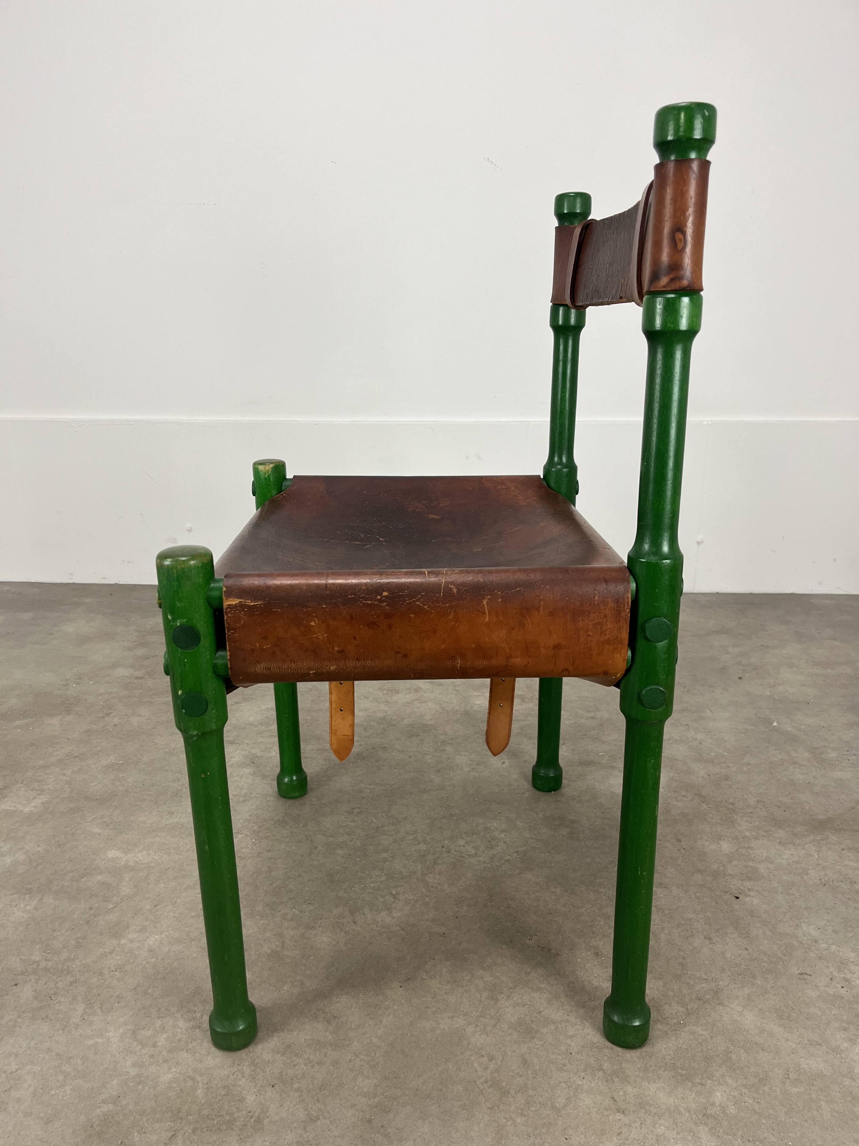 Stretched leather safari chair, 60s Jungle Chic style