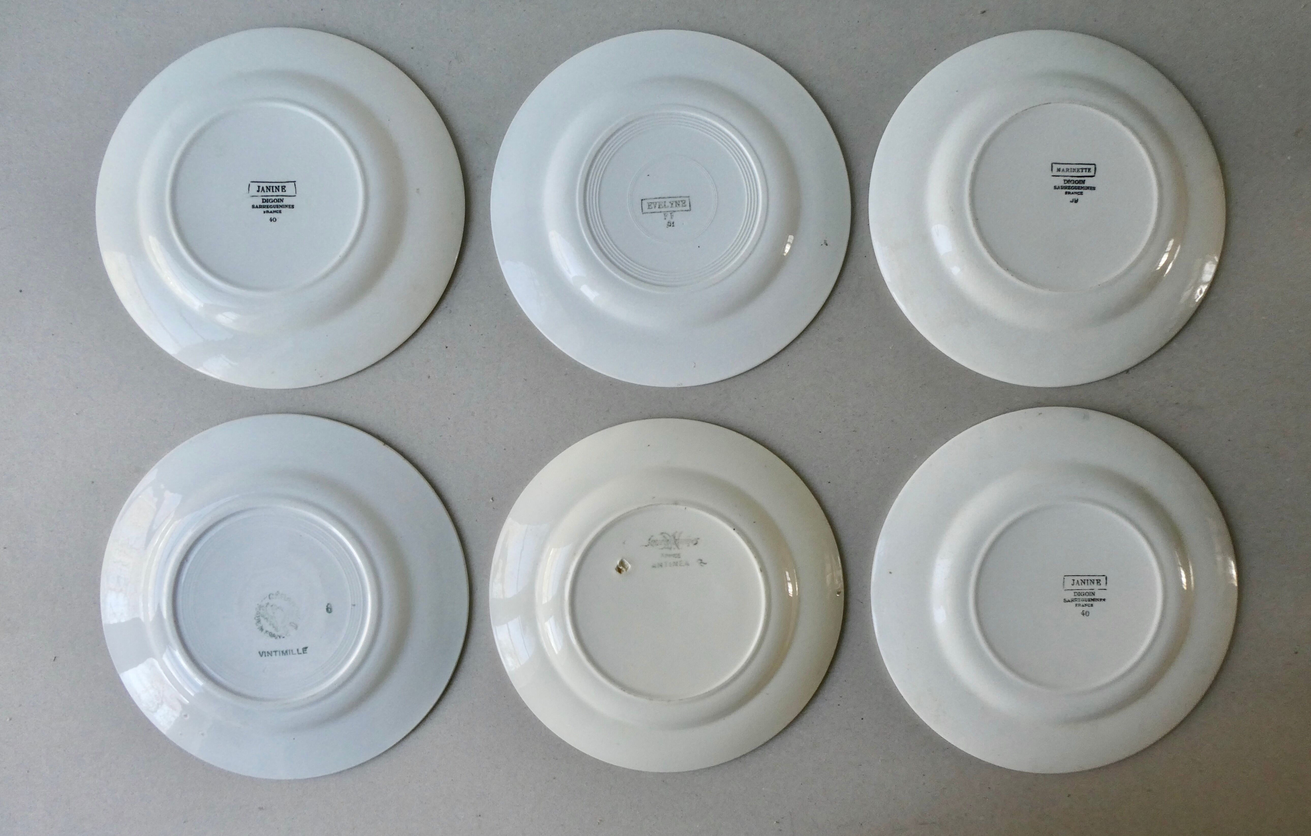 6 antique flat plates, floral decoration, 22.5 cm