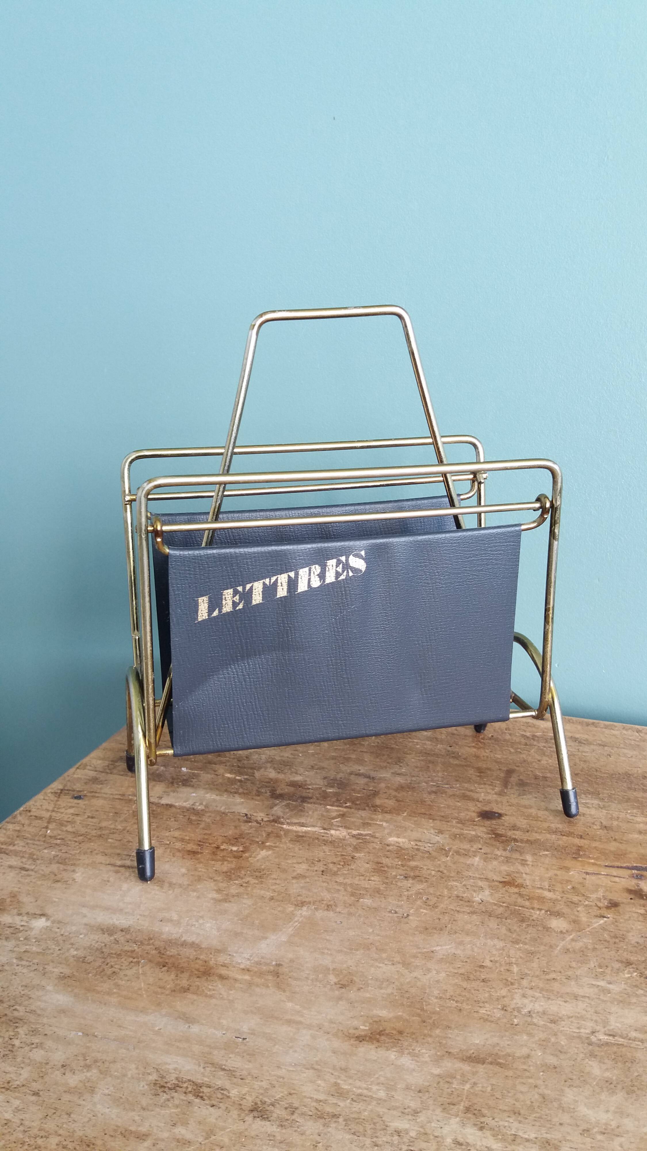 Modernist letter holder mail holder magazine rack style Jacques Adnet
