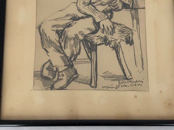 Fusain sur papier par Bernardin ou Barnadouin Garçon à la gavroche