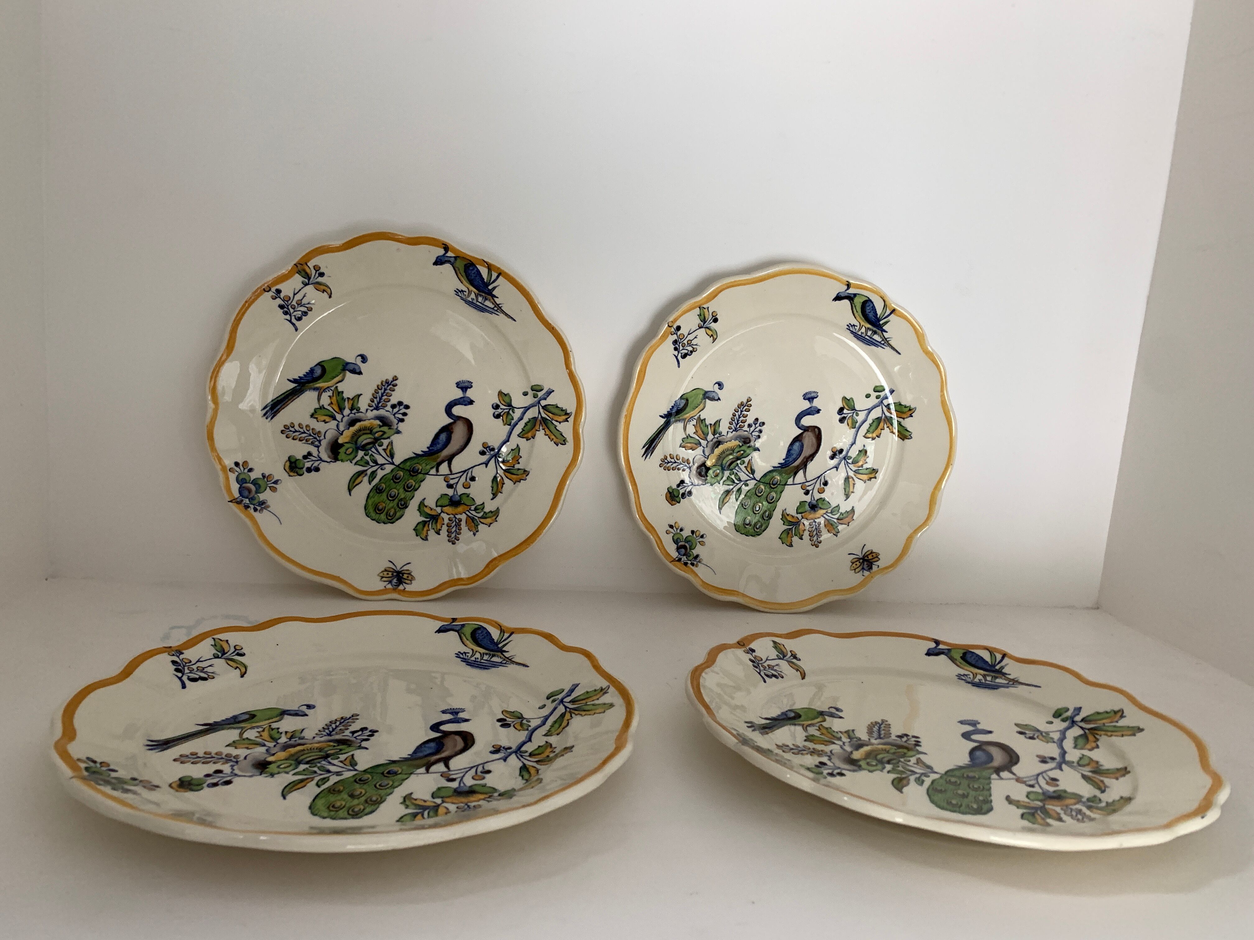 12 art nouveau flat plates from Boch La Louvière, peacock model